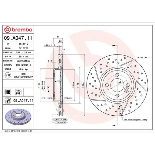 Brembo 2 x Slotted/Perforated Front Brake Discs 09.A047.11