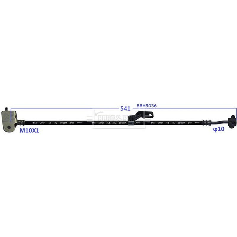 Borg & Beck Brake Hydraulic Hose Line Front Left BBH9036