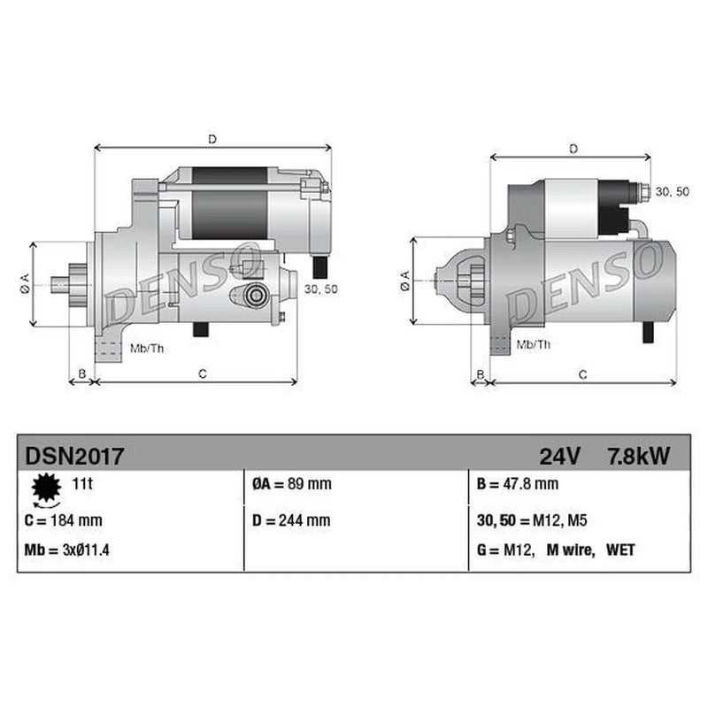 Denso Starter Motor 24V 7.8kW 11 Teeth DSN2017