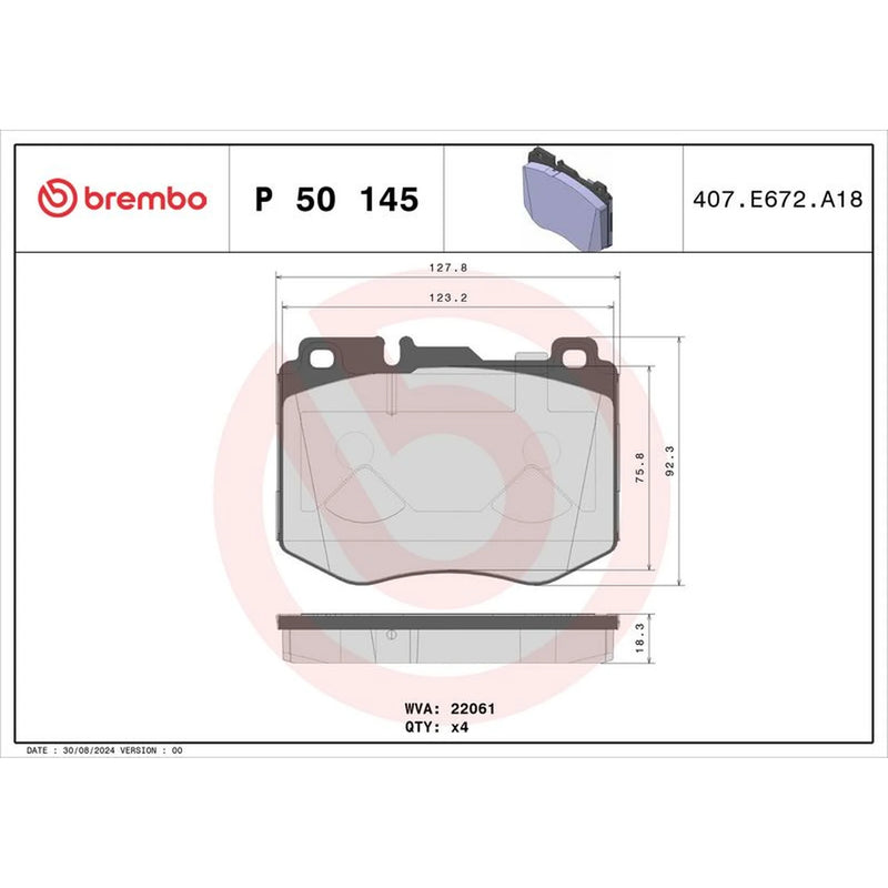 Brembo 4 x Front Brake Pad Set P50145