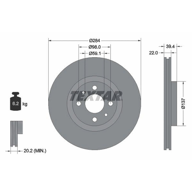 Textar 2 x Vented Front Brake Discs 92055203