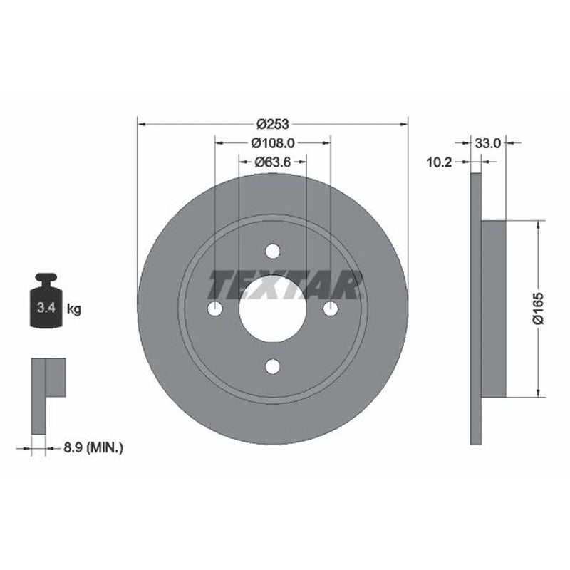 Textar 2 x Solid Rear Brake Discs 92088403