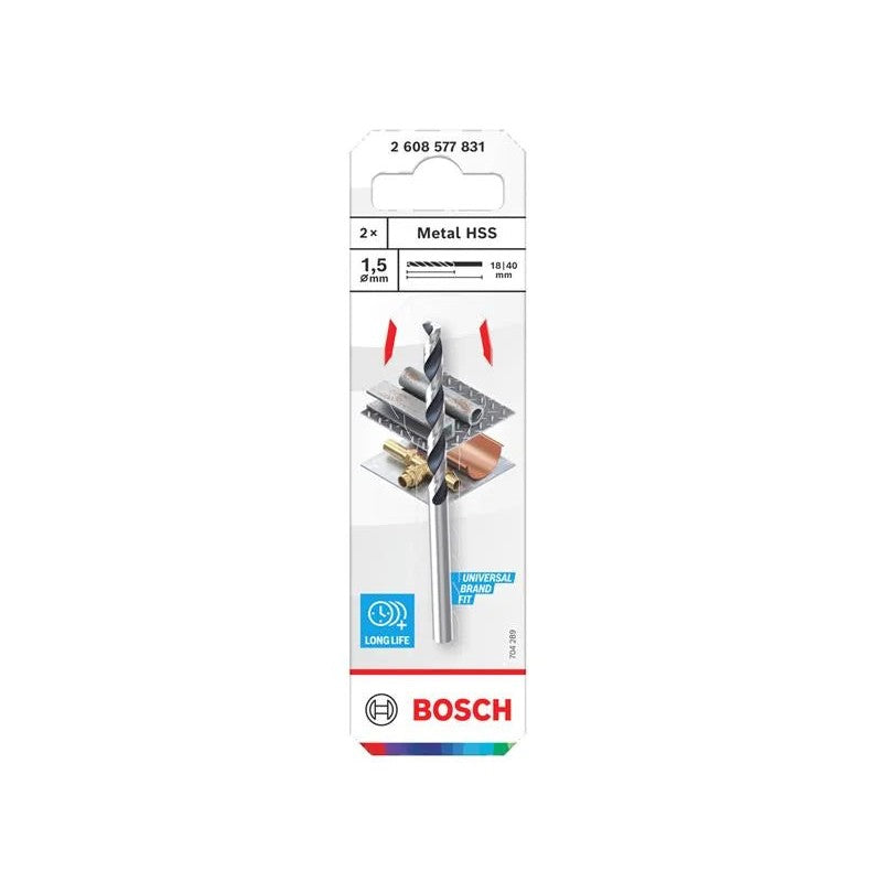 Bosch Powertool Accessories Metal HSS Twist Drill Bit 1.5 x 18 x 40mm (Pack of