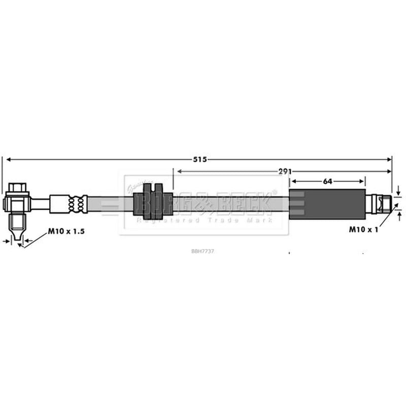 Borg & Beck Brake Hydraulic Hose Line Front Left BBH7737