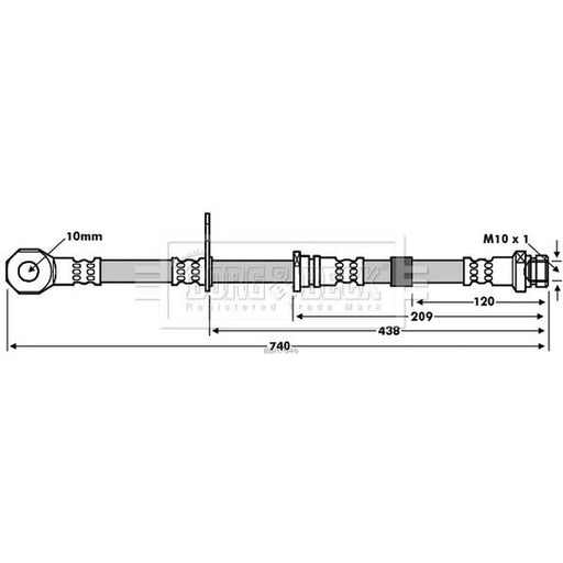 Borg & Beck Brake Hydraulic Hose Line Front Right BBH7646