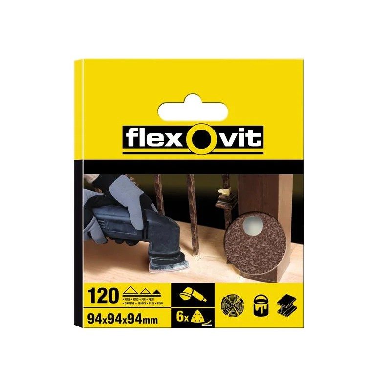 Flexovit Delta Hook & Loop Sanding Sheets 94mm Fine 120G (Pack 6) - 63642526401