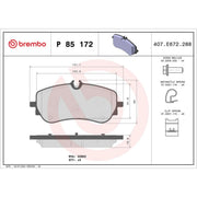 Brembo 4 x Rear Brake Pad Set P85172