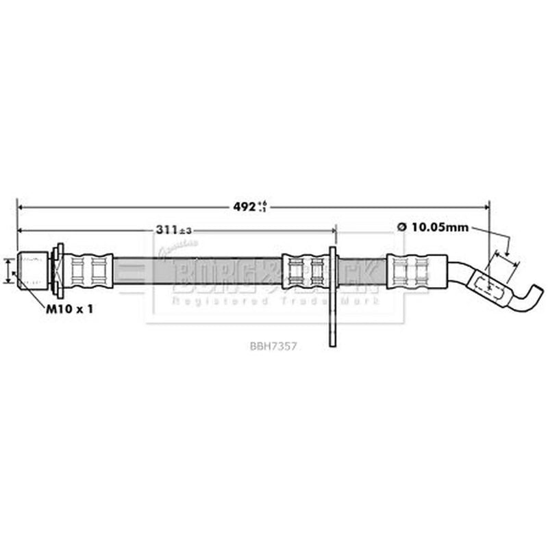 Borg & Beck Brake Hydraulic Hose Line Front Left BBH7357
