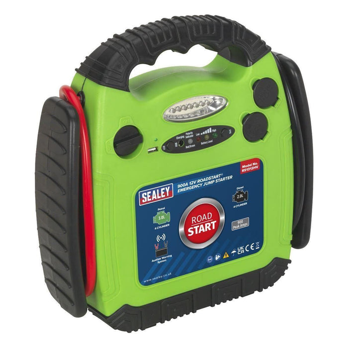 Sealey RoadStartï Emergency Jump Starter 12V 900 Peak Amps Hi-Vis Green RS1312HV Sealey  - Town Parts