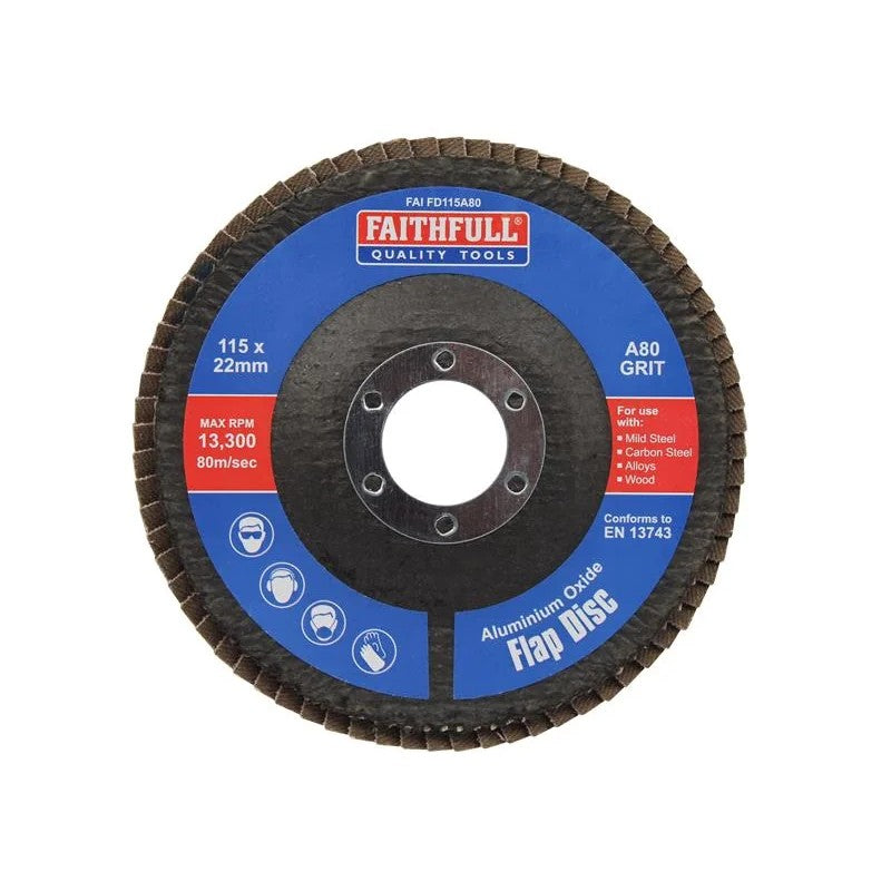 Faithfull Aluminium Oxide Flap Disc 115 x 22mm 80 Grit - FAIFD115A80