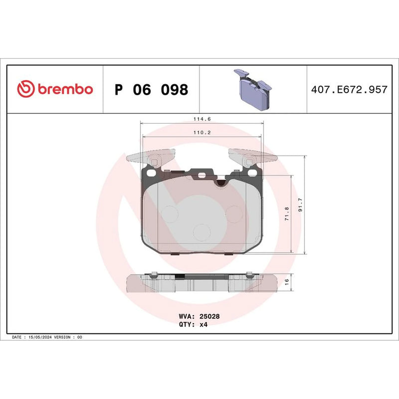 Brembo 4 x Front Brake Pad Set P06098