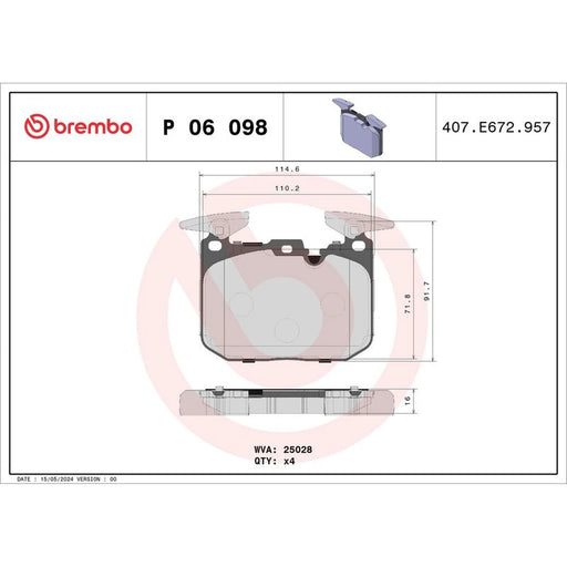 Brembo 4 x Front Brake Pad Set P06098