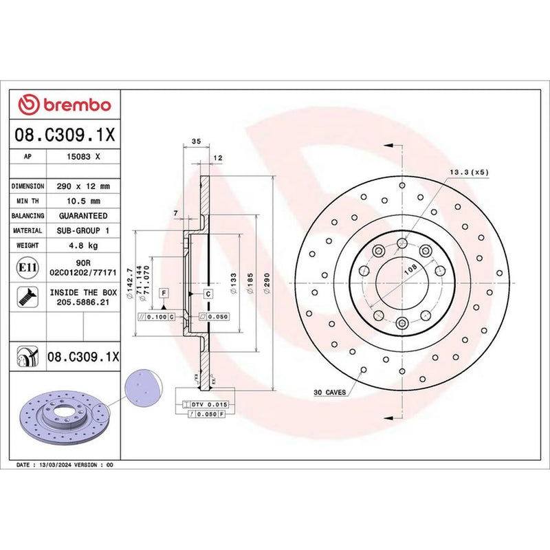 Brembo Xtra Rear Brake Discs 08.C309.1X
