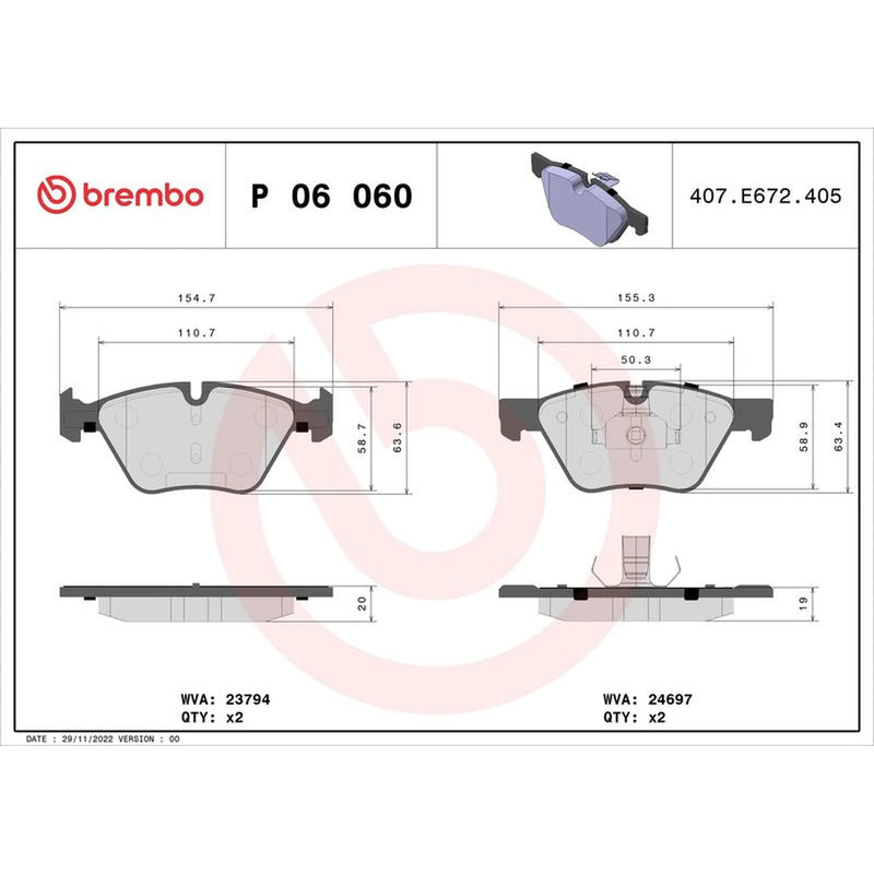 Brembo 4 x Front Brake Pad Set P06060