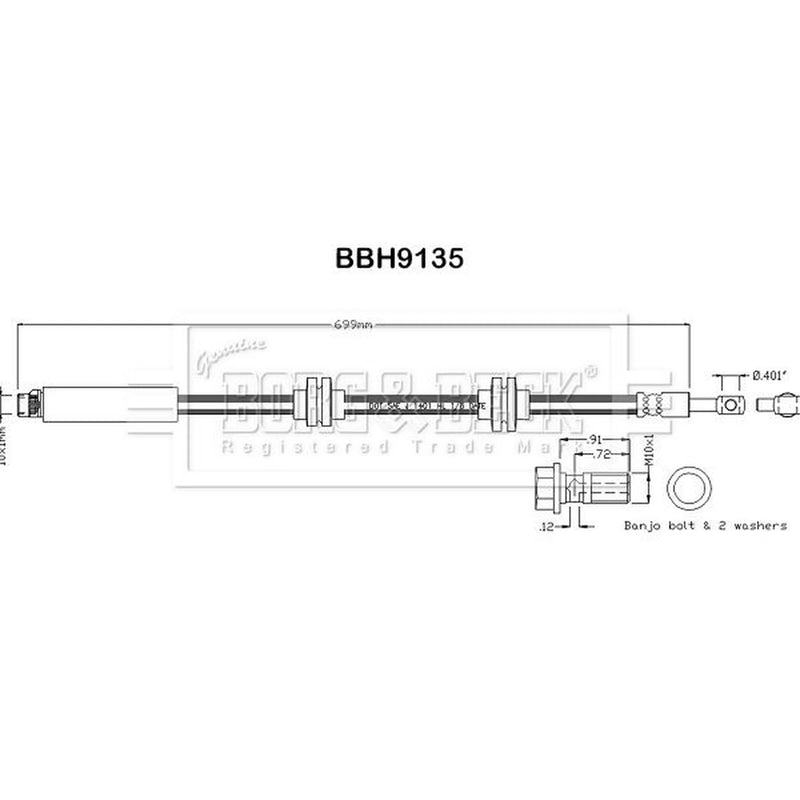 Borg & Beck Brake Hydraulic Hose Line Front Right BBH9135