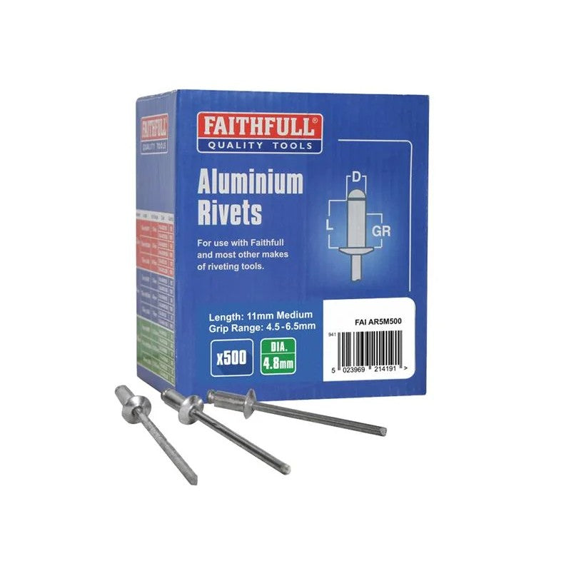 Faithfull Aluminium Rivets 4.8 x 11mm Medium Bulk Pack of 500 - FAIAR5M500
