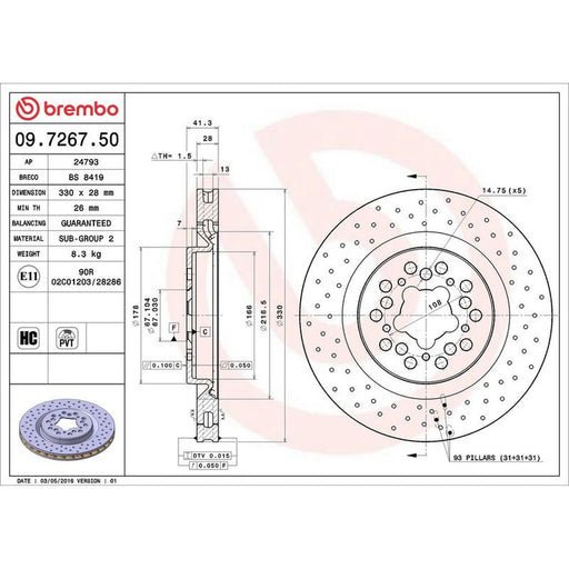 Brembo 2 x Perforated/Vented Front Brake Discs 09.7267.50