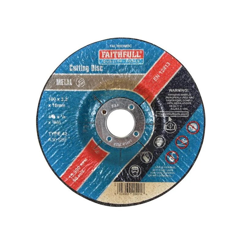 Faithfull Depressed Centre Metal Cut Off Disc 100 x 3.2 x 16mm - FAI1003MDC