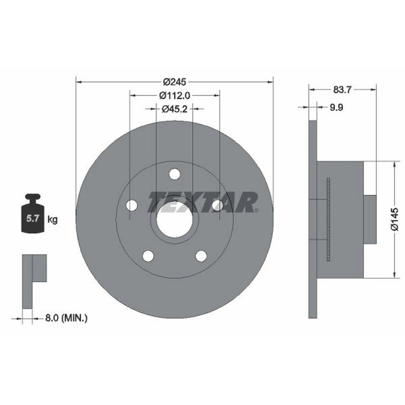 Textar 2 x Solid Rear Brake Discs 92154303