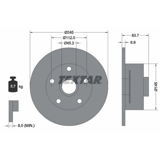 Textar 2 x Solid Rear Brake Discs 92154303