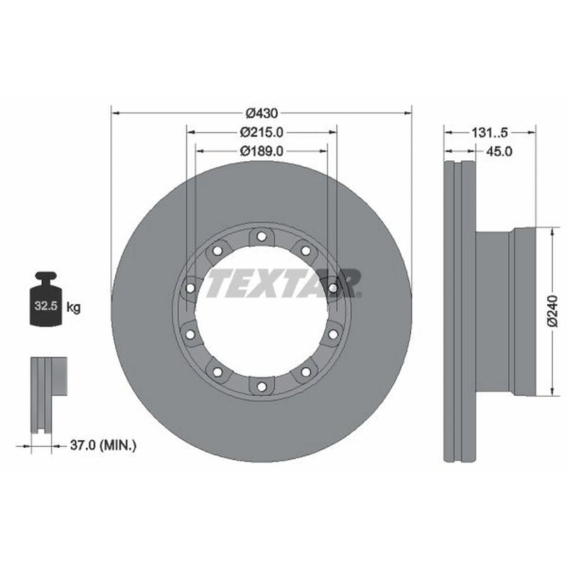 Textar 2 x Internally Vented Brake Discs 93308700