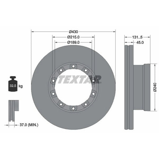 Textar 2 x Internally Vented Brake Discs 93308700