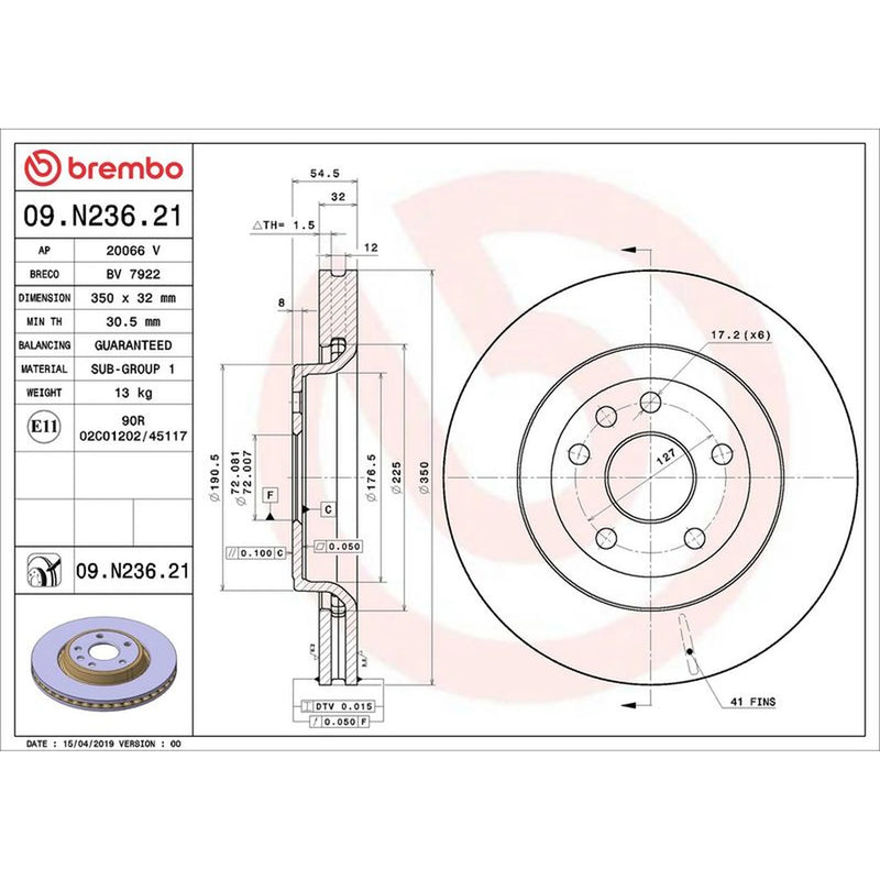 Brembo 2 x Internally Vented Front Brake Discs 09.N236.21
