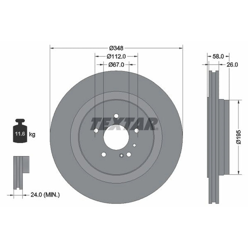 Textar 2 x Internally Vented Rear Brake Discs 92198003