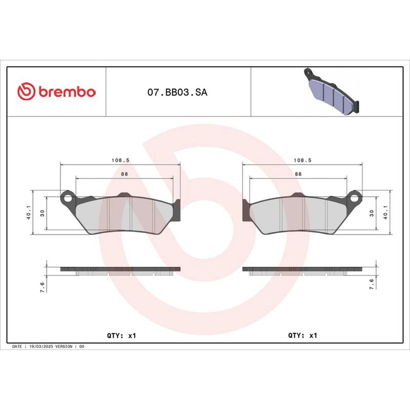 Brembo 2 x Front Brake Pad Set 07BB03SA