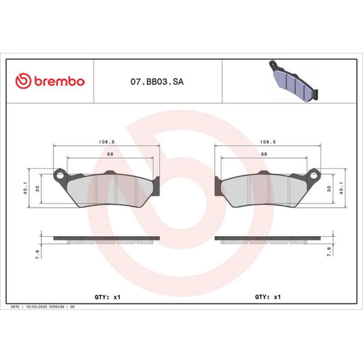 Brembo 2 x Front Brake Pad Set 07BB03SA