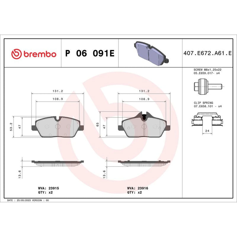 Brembo 4 x Front Brake Pad Set P06091E