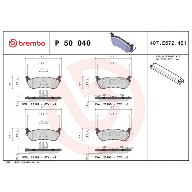 Brembo Rear Brake Pad Set P50040