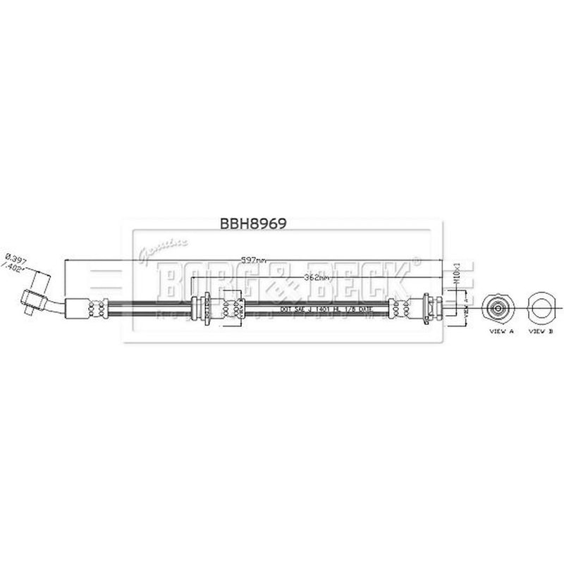 Borg & Beck Brake Hydraulic Hose Line Front Right BBH8969