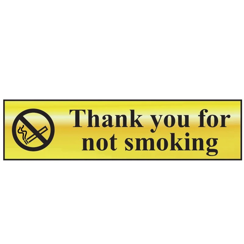 Scan Thank You For Not Smoking - Polished Brass Effect 200 x 50mm - 6001