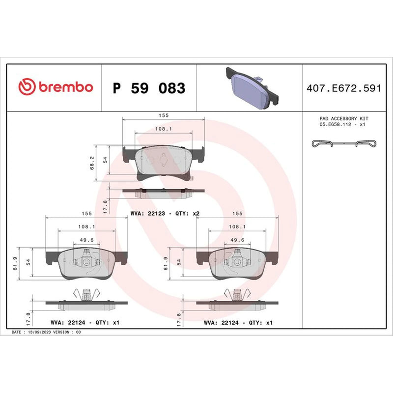 Brembo 4 x Front Brake Pad Set P59083