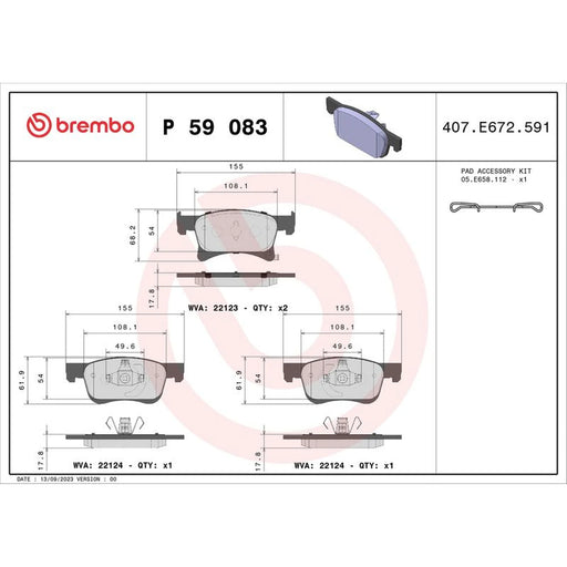 Brembo 4 x Front Brake Pad Set P59083