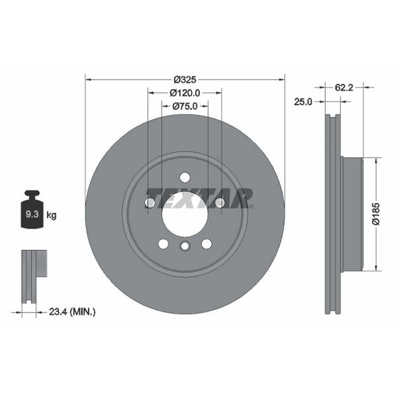 Textar 2 x Internally Vented Front Brake Discs 92141505