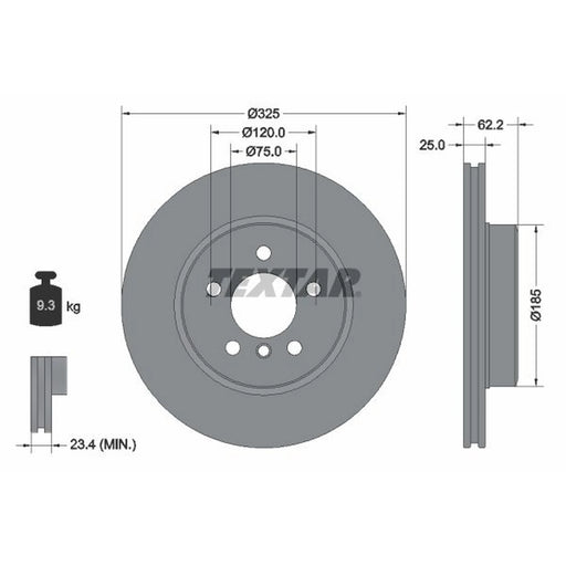 Textar 2 x Internally Vented Front Brake Discs 92141505