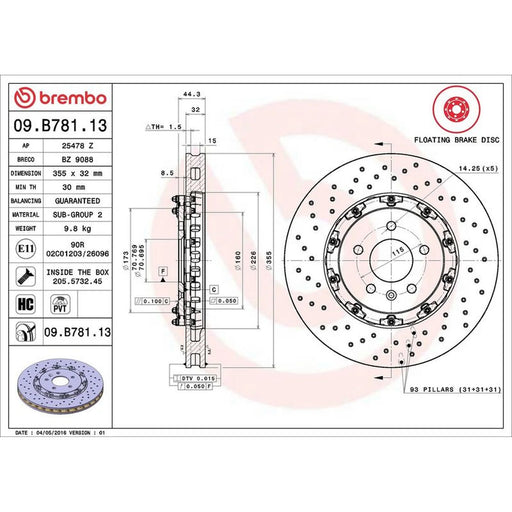 Brembo 2 x Aluminium Front Brake Disc Hub Brake Discs 09.B781.13
