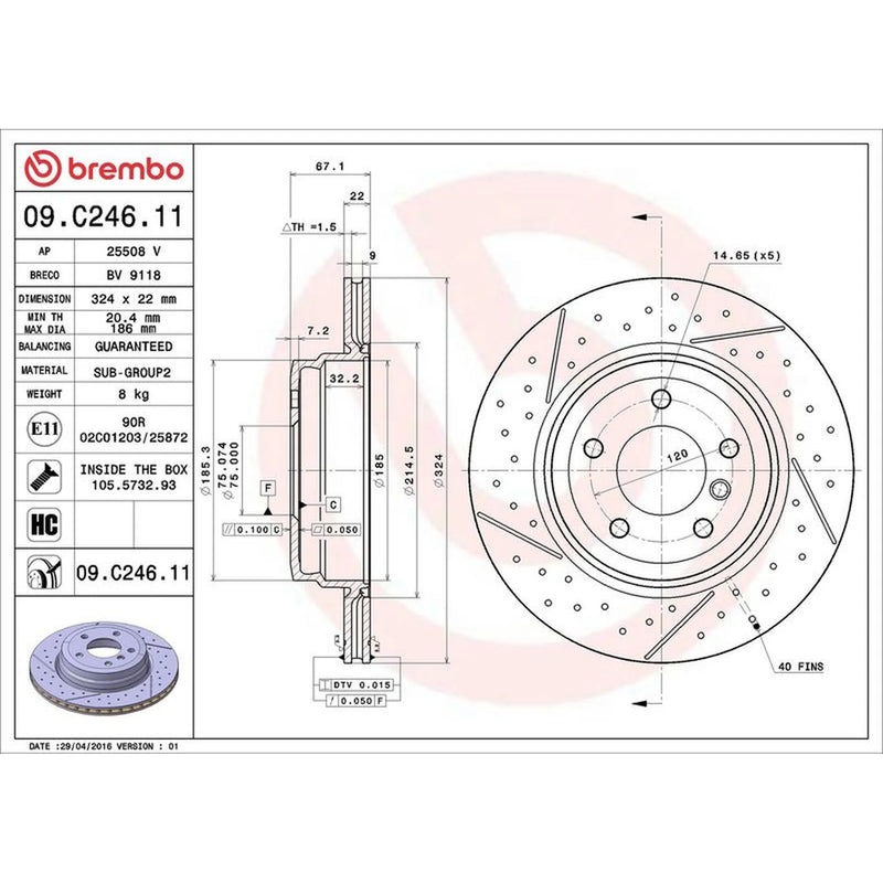 Brembo 2 x Slotted/Perforated Rear Brake Discs 09.C246.11