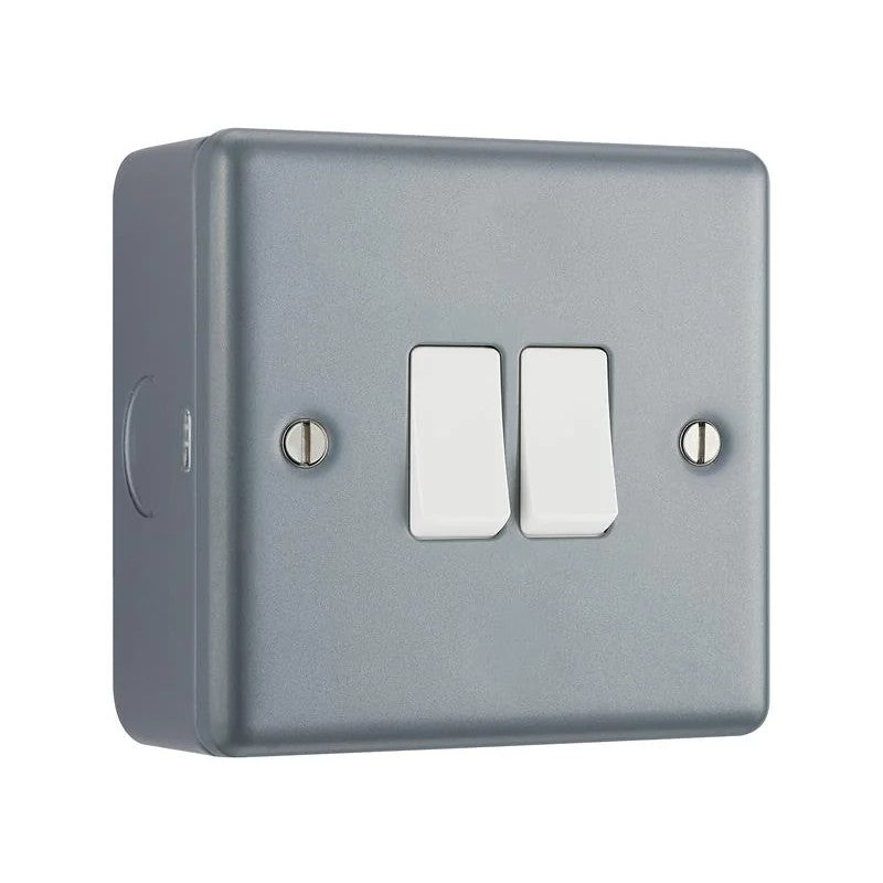 Masterplug Metal Clad 2-Gang 2-Way Light Switch - MC542-01