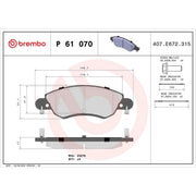 Brembo 4 x Front Brake Pad Set P61070