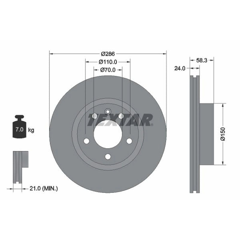 Textar 2 x Vented Front Brake Discs 92066903