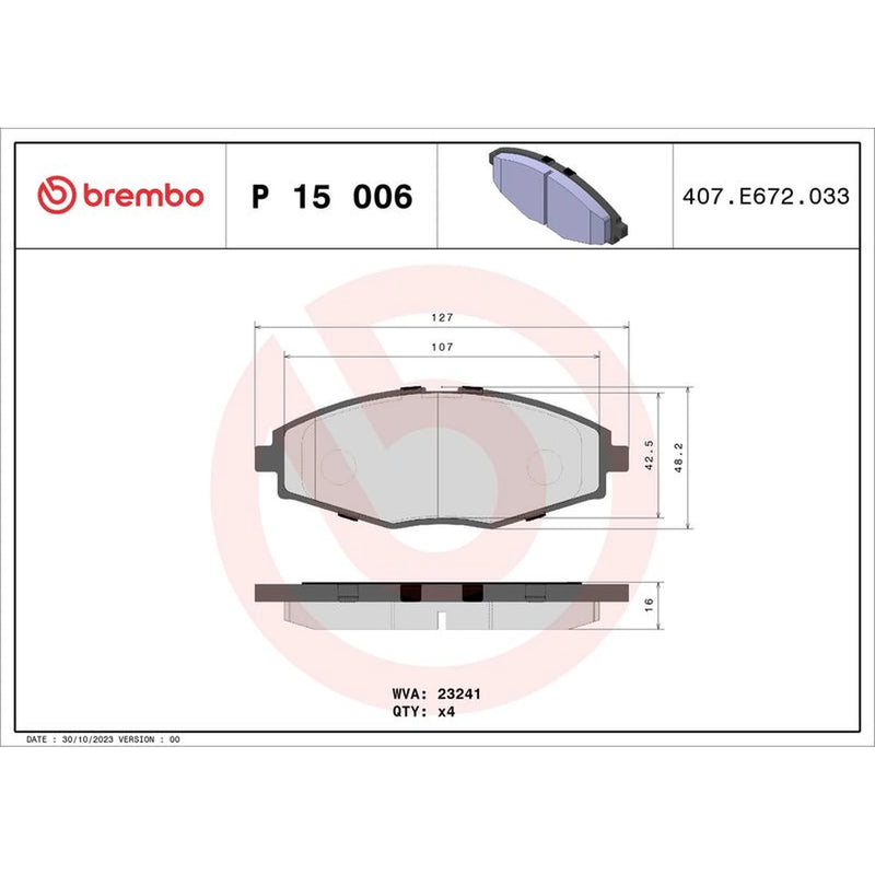 Brembo 4 x Front Brake Pad Set P15006