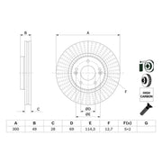 Bosch 2 x Vented Brake Discs 0 986 479 F19