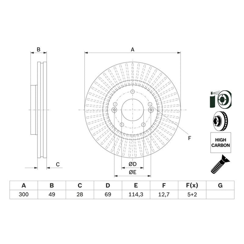 Bosch 2 x Vented Brake Discs 0 986 479 F19