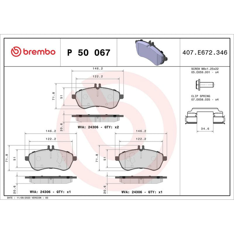 Brembo 4 x Front Brake Pad Set P50067