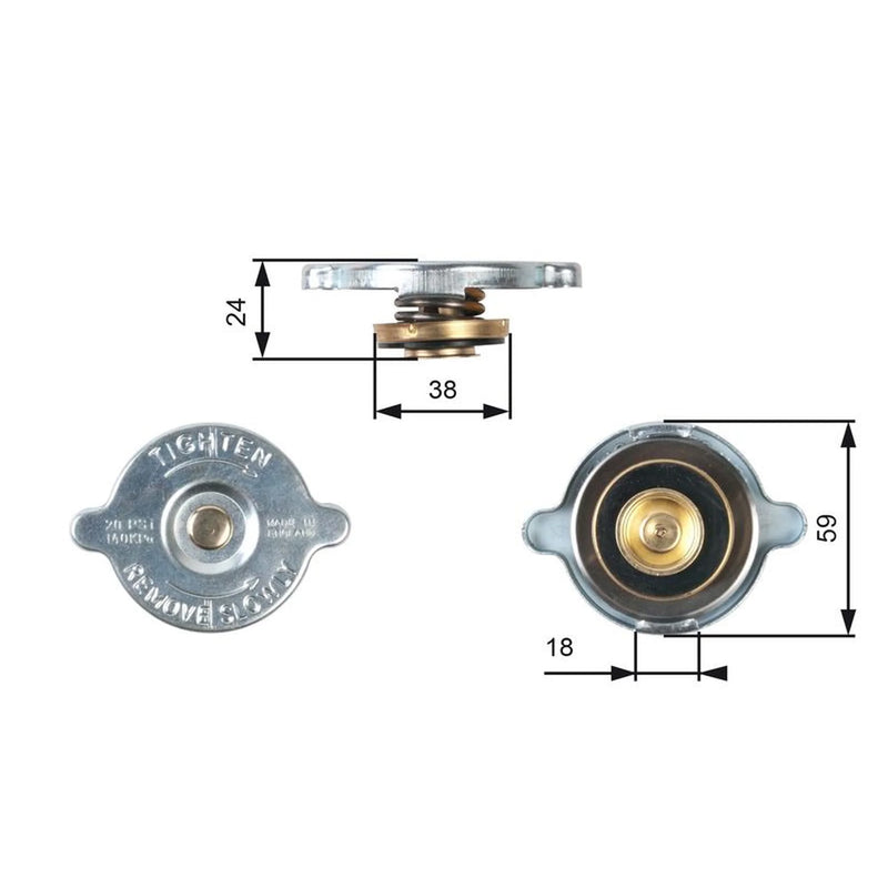 Gates Radiator Expansion Tank Cap bar RC125