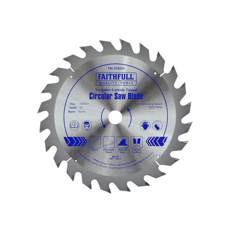 Faithfull TCT Circular Saw Blade 180 x 24T POS 16-30mm