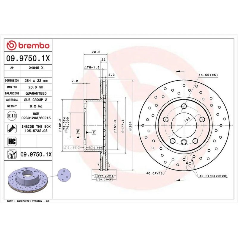 Brembo Xtra 2 x Perforated/Vented Front Brake Discs 09.9750.1X